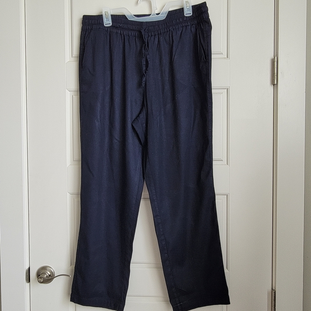 Athliesure 32° Cool Navy Blue Linen blend Drawstring  Pants. Size L  EUC